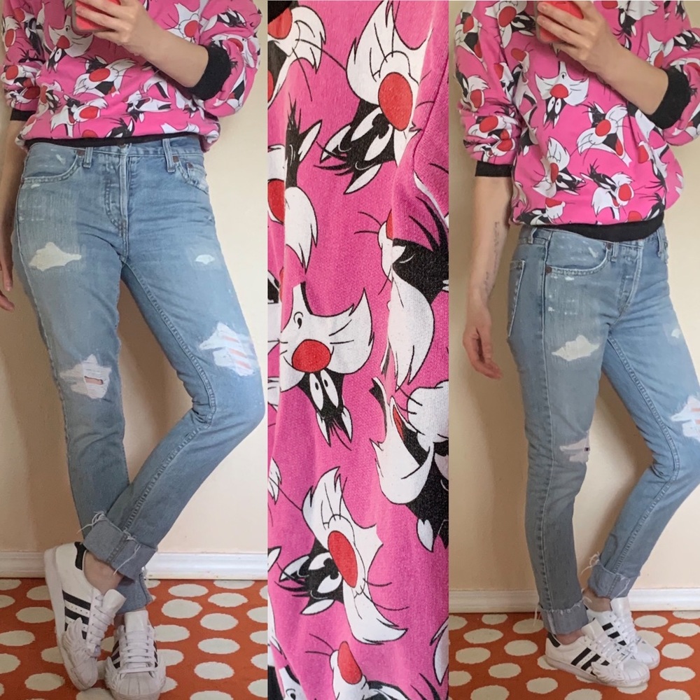 VINTAGE Sylvester Kitty Cat Looney Tunes Sweatshirt Retro Print Graphic 80s 90s